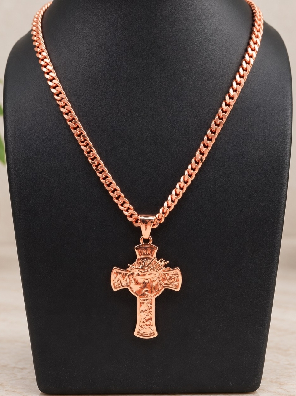 Genuine JalaStudios Pure Copper Jesus Cross Necklace Cuban Chain 22" 24"